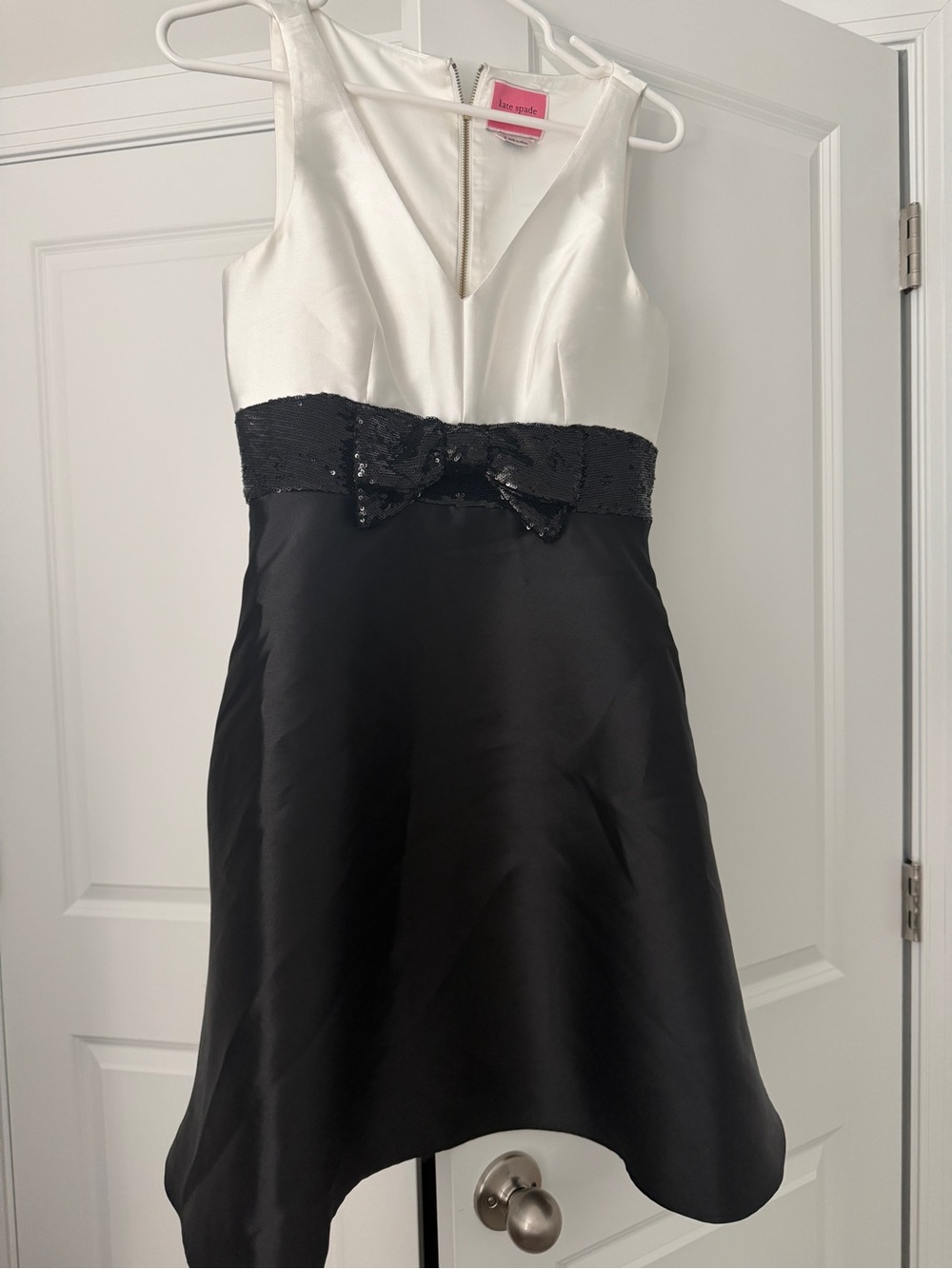 kate spade Two-Tone Satin High-Low Dress in White & Black